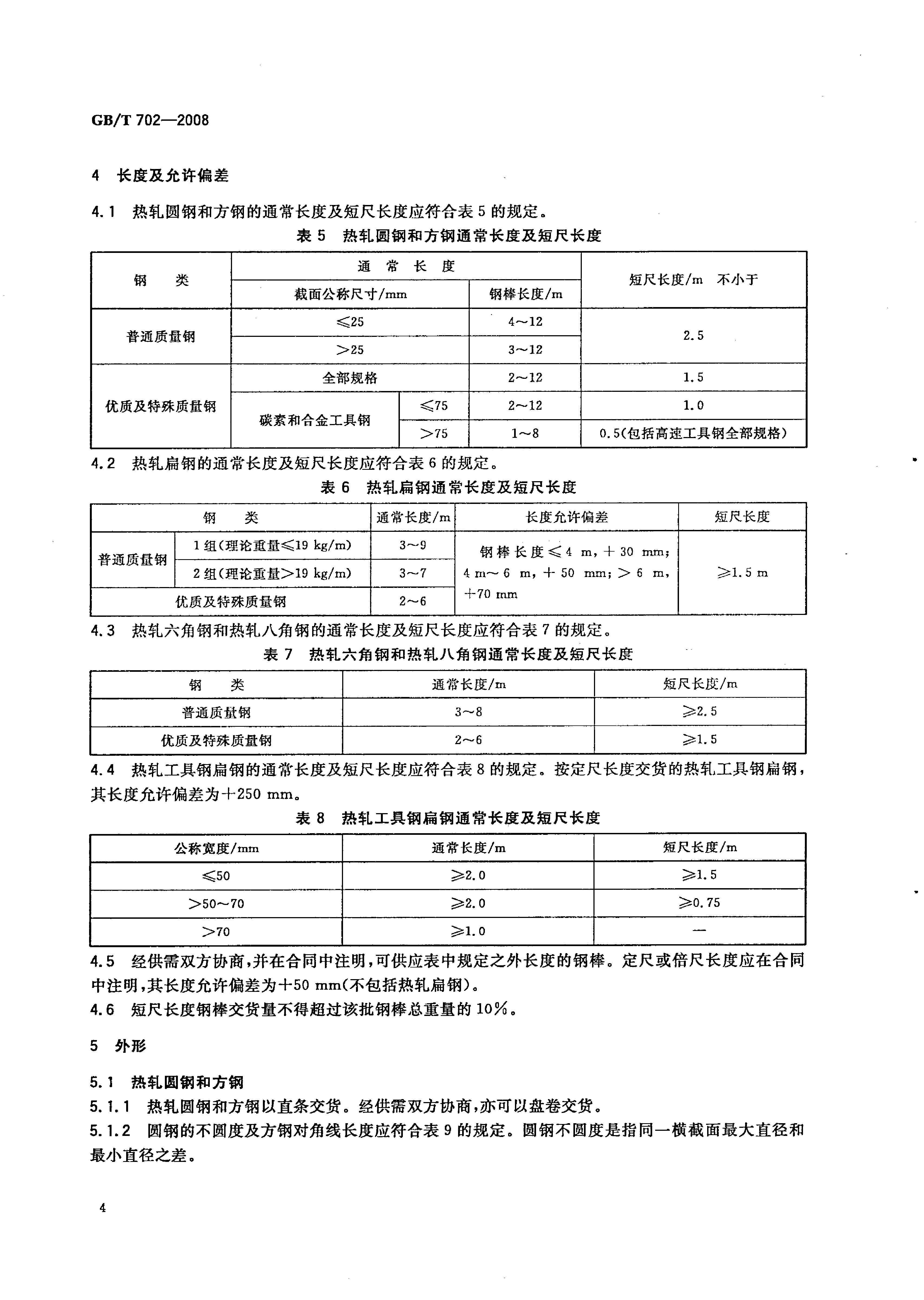 熱軋鋼棒尺寸、外形、重量及允許偏差國(guó)標(biāo) GBT 702-2008 代替GBT 702-20040006